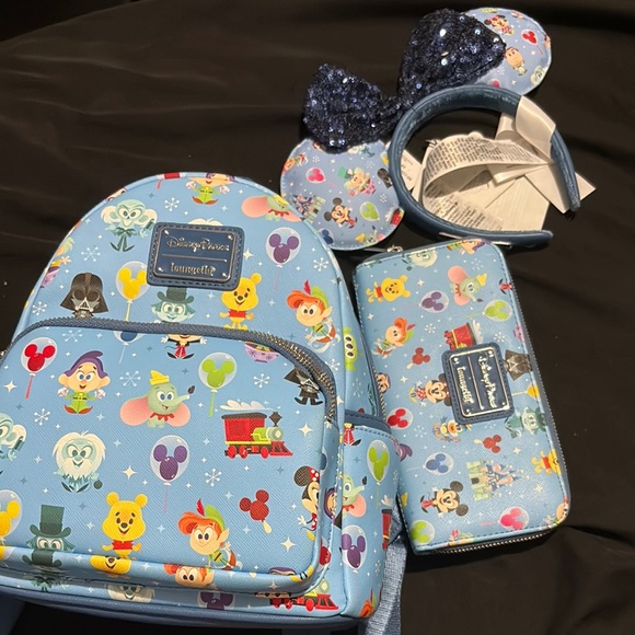 Loungefly Blue Disney Character Backpack and Pouch Set